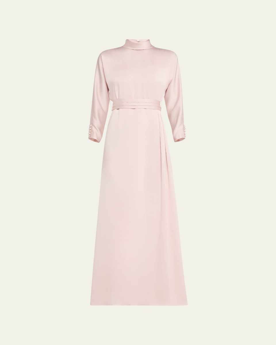 Mock-Neck Crepe Back Satin Gown